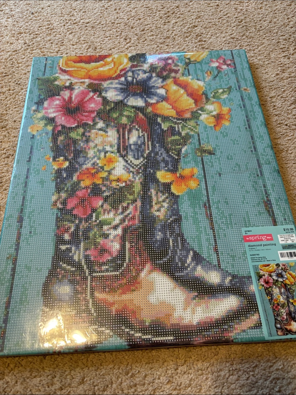 Colorful Floral Cowboy Boots Canvas Diamond Art Viral TikTok